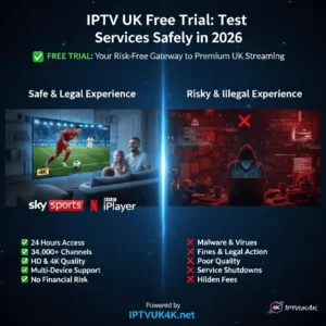 IPTV UK free trial in 2026 showing how to safely test United Kingdom IPTV services before subscribing