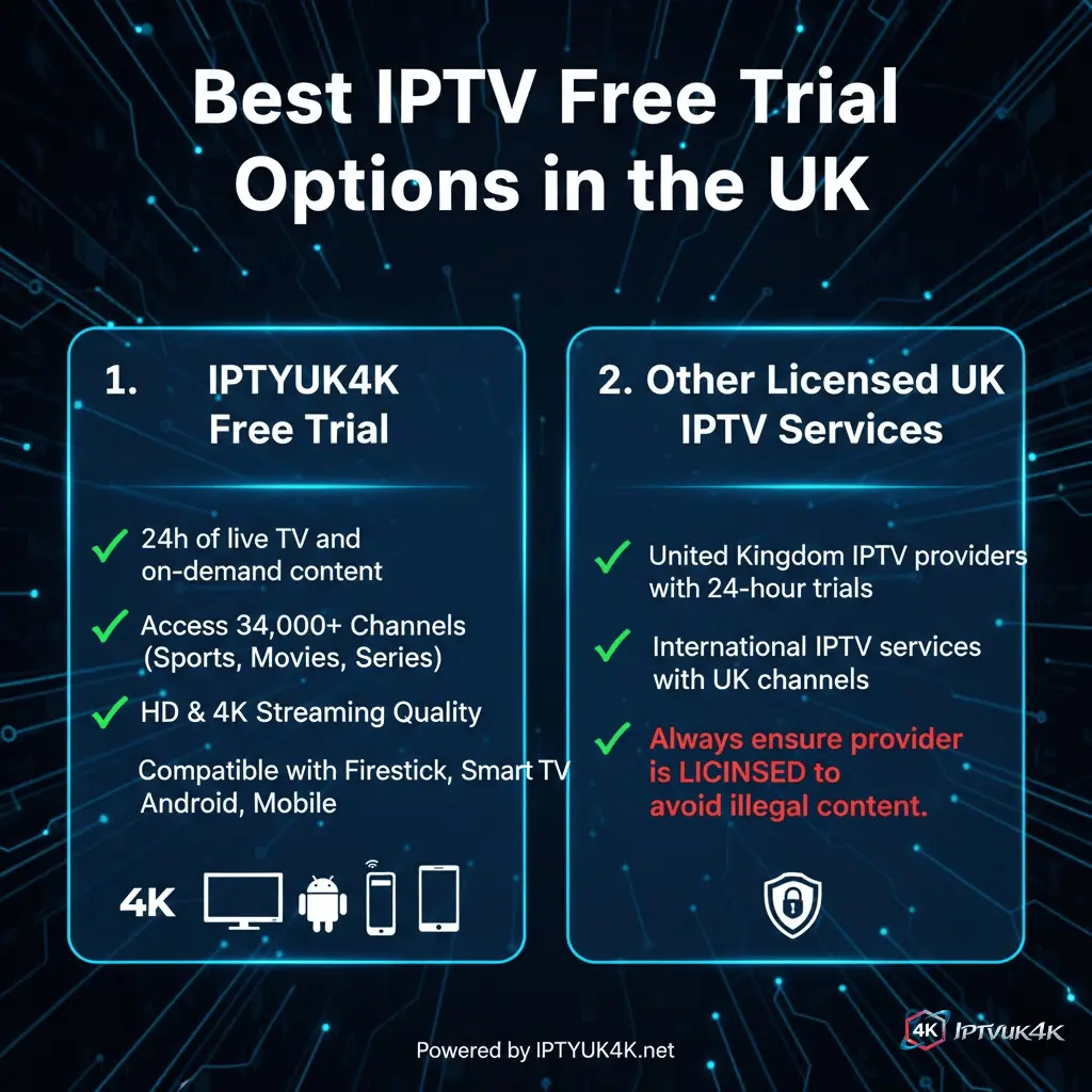 Best IPTV UK free trial options for United Kingdom IPTV users