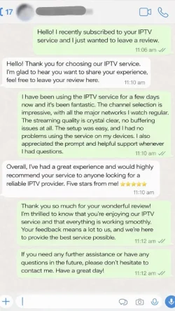 Customer review for IPTV subscription UK